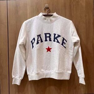 PARKE Gray Mock Neck Sweatshirt Navy Blue Red Star Embroidery